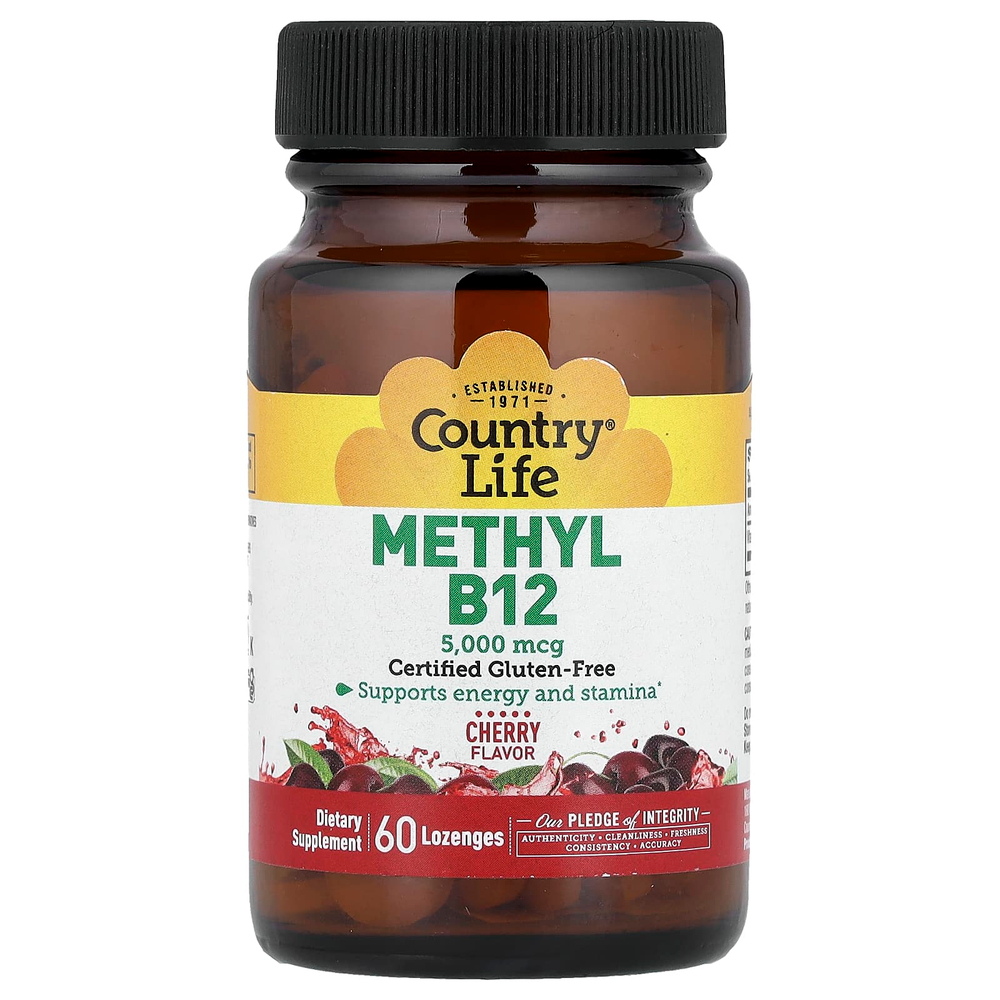 Country Life, метилированный витамин B12, со вкусом вишни, 5000 мкг, 60 пастилок