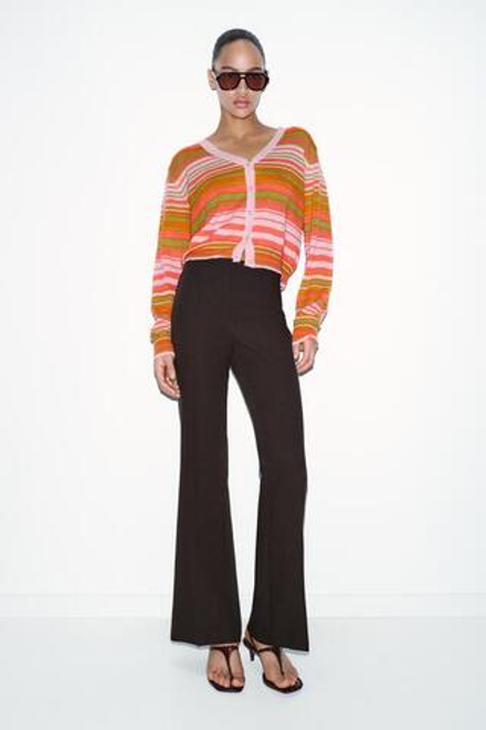 ZARA БРЮКИ FLARE С БОКОВЫМИ ШВАМИ, КОРИЧНЕВЫЙ