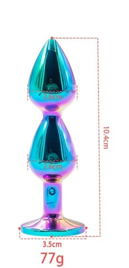 Двойная анальная втулка с кристаллом цвета неохром - 10,4 см