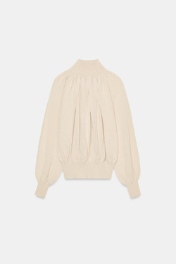 ZARA БЛУЗА СВОБОДНОГО КРОЯ ИЗ КОМБИНИРОВАННОГО ТРИКОТАЖА, ПЕСОЧНЫЙ