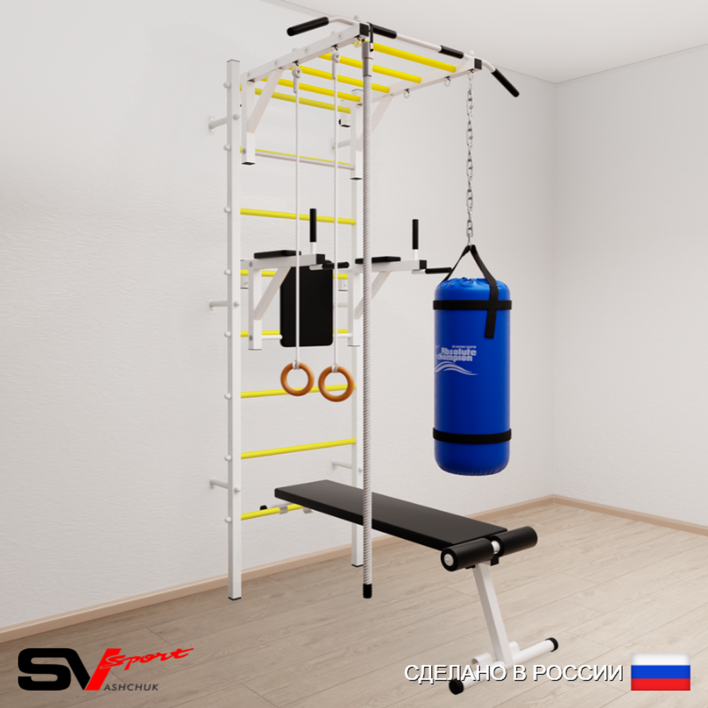 Шведская стенка Sv Sport усиленная 6541 (Турник рукоход/Брусья/Скамья/Канат/Кольца/Цепь/Мешок 15кг)