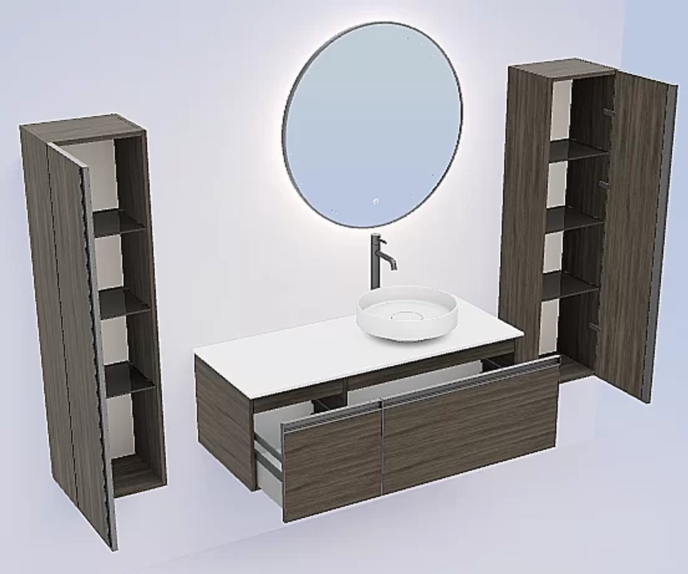 Тумба с раковиной и столешницей Armadi Art QUATRO 2 120 OAK ANTHRACITE/профиль ANTHRACITE