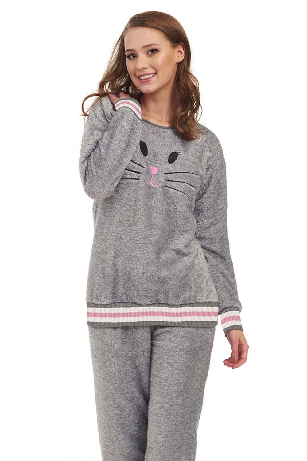 Плюшевая пижамка с кошачьей мордочкой (Размер: L) (Цвет: молочный)