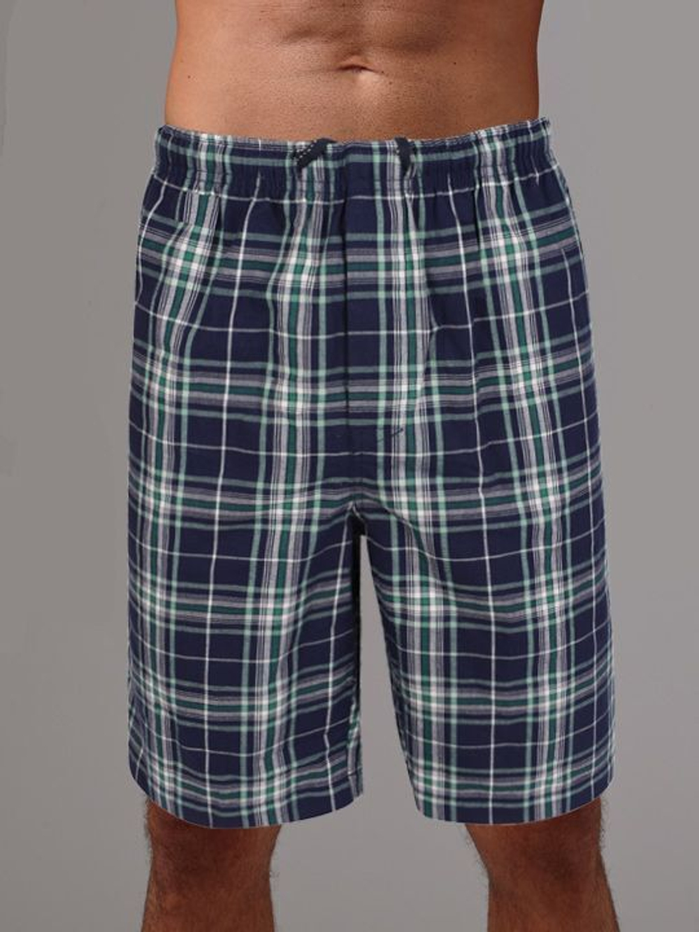 Удлиненные клетчатые мужские шорты (Размер: 4X) (Цвет: синий с зеленым)