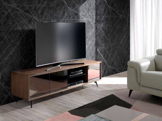 Тумба под телевизор 3223/1403-F-180 из орехового дерева и черного зеркального стекла