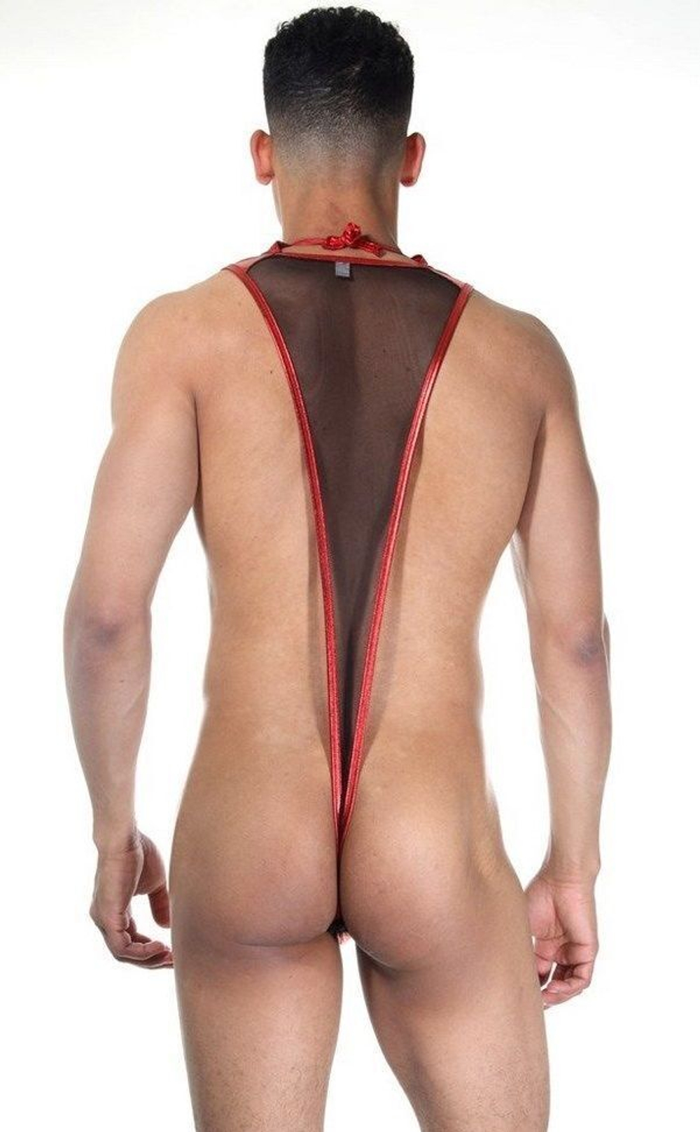 Сексуальное мужское боди с блестящими элементами (Размер: S-M) (Цвет: черный с красным)