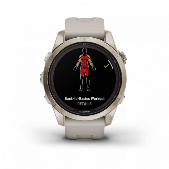 Garmin Fenix 7S Pro Sapphire Solar – золотистый корпус, светло-песочный ремешок