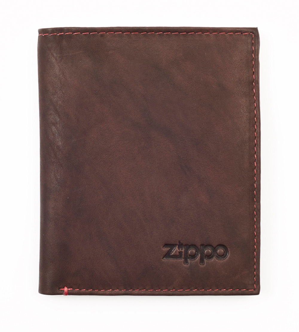 Качественное вертикальное мужское портмоне коричневое из высококачественной натуральной кожи ZIPPO 2005122
