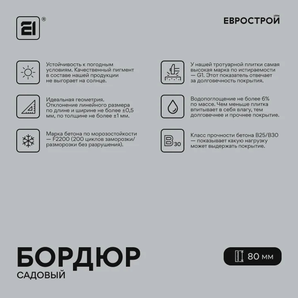 Бордюр садовый 1000х200х80 мм