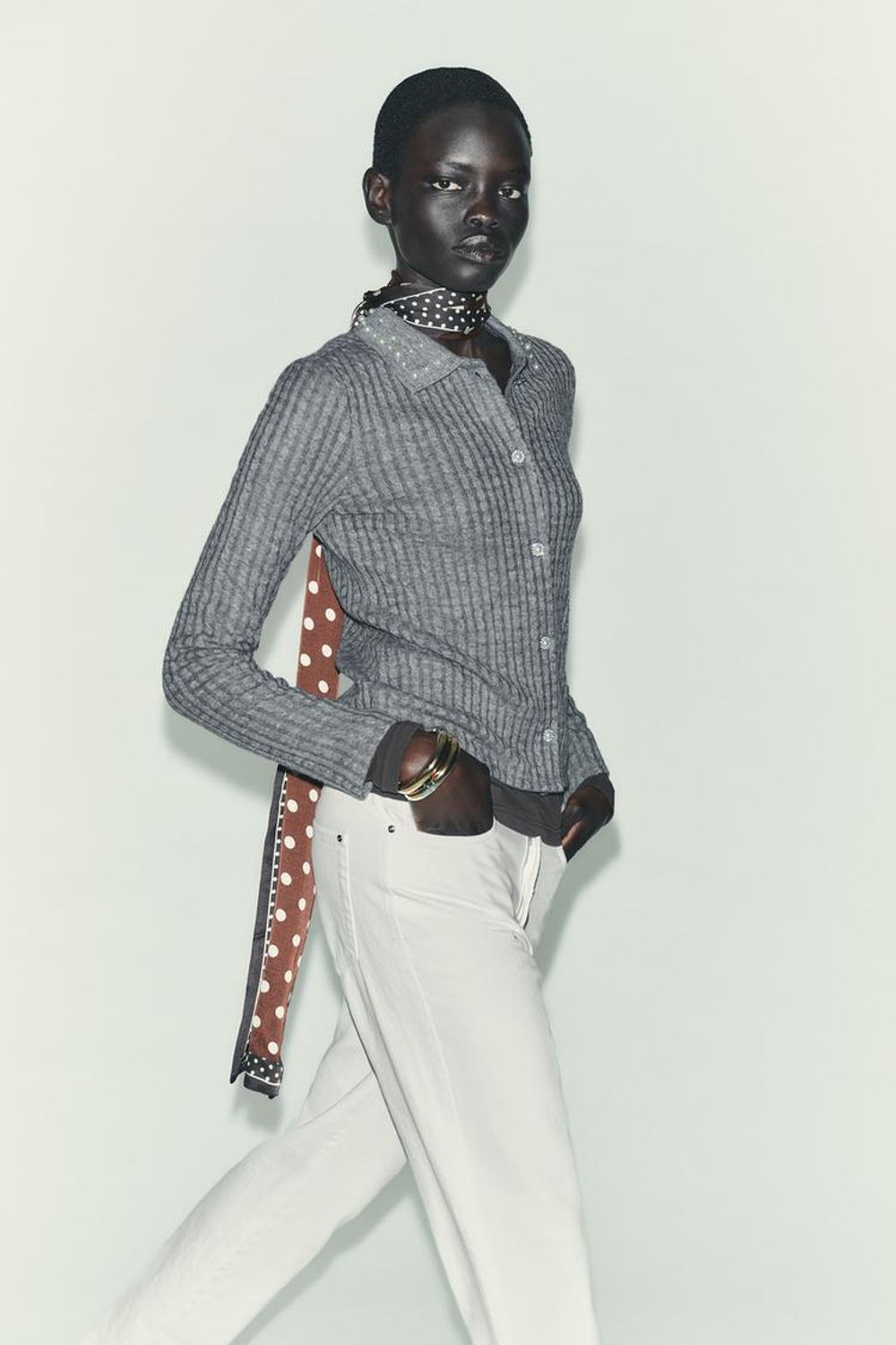 ZARА КАРДИГАН С ОТДЕЛКОЙ ИЗ ИСКУССТВЕННЫХ ДРАГОЦЕННОСТЕЙ, СЕРЫЙ МЕЛАНЖ