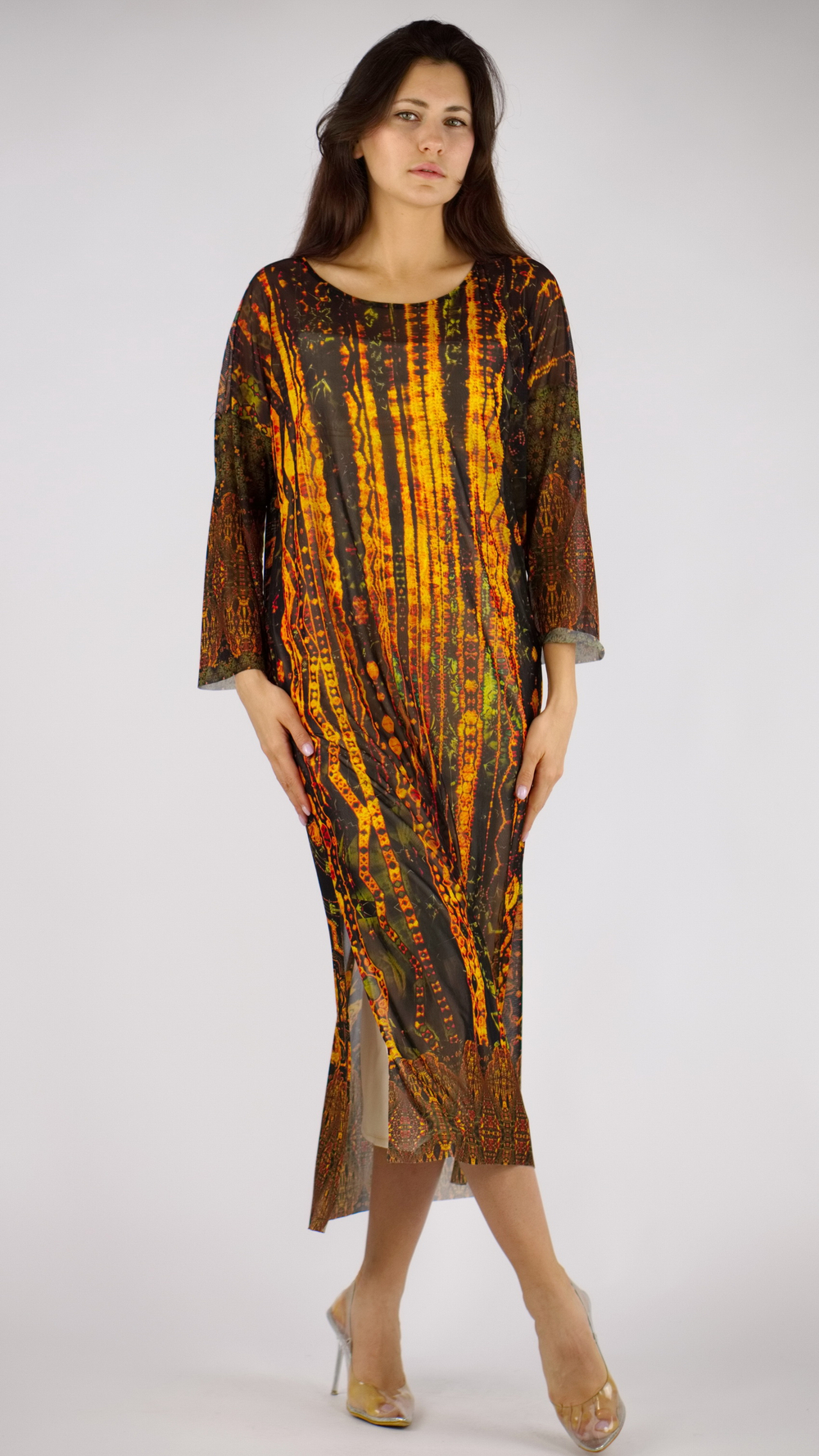 Платье-туника из сетки «Золотой лес», принт по мотивам живописи Густава Климта