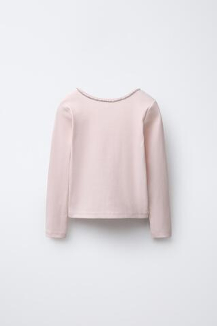 ZARA ТОП В РУБЧИК СО СТРАЗАМИ, РОЗОВЫЙ
