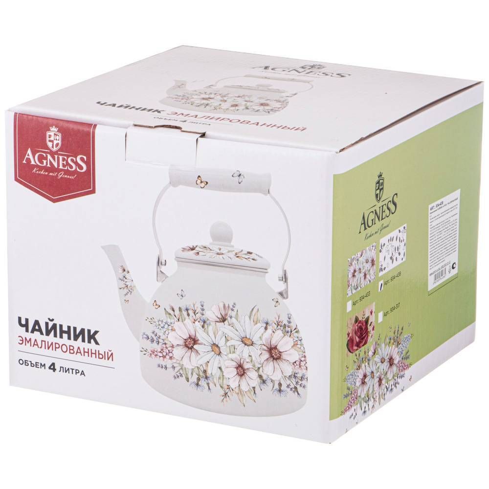 ЧАЙНИК AGNESS ЭМАЛИРОВАННЫЙ СЕРИЯ "ВИВЬЕН" 4 Л