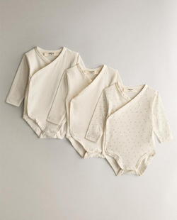 ZARA HOME НАБОР ДЕТСКИХ БОДИ С ПРИНТОМ, ЖЕЛТОВАТО-БЕЛЫЙ