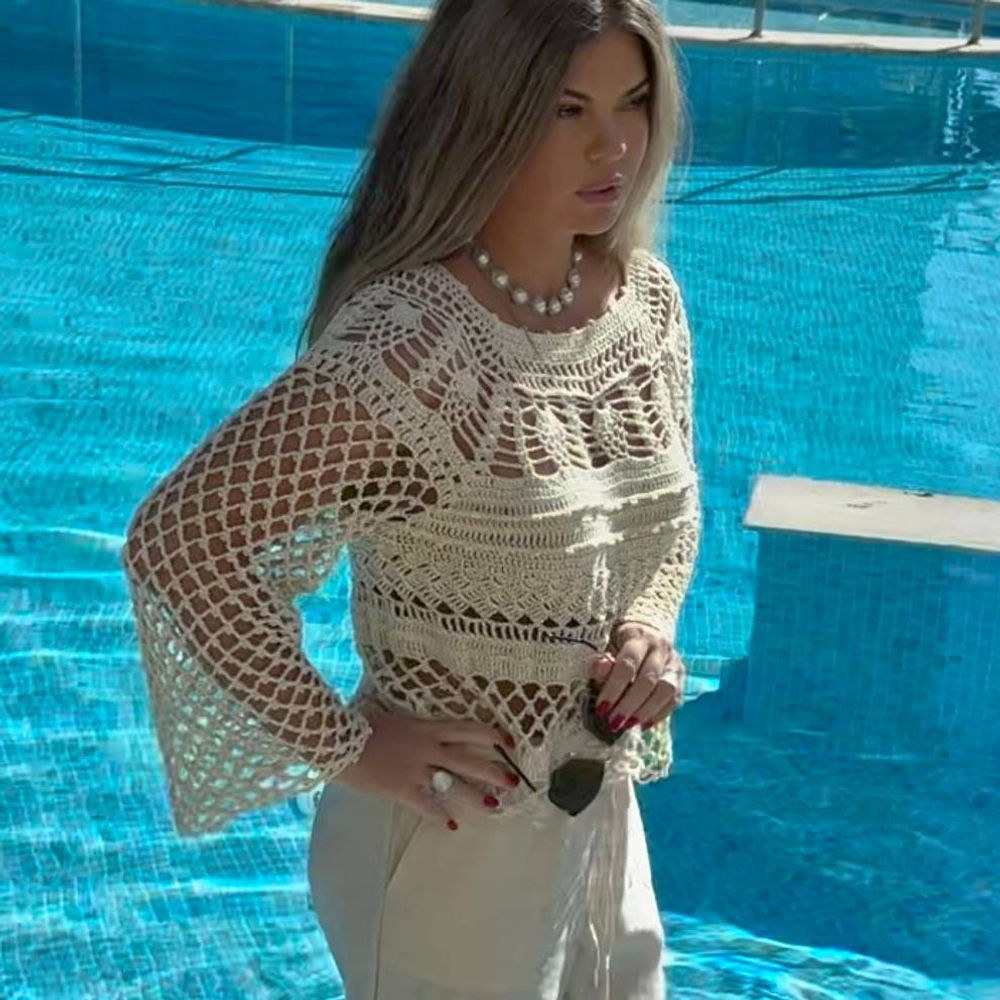 Марафон по вязанию джемпера без швов "Pretty" - реглан крючком по кругу