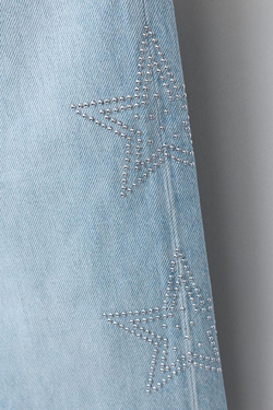 ZARA ДЖИНСЫ WIDE LEG СО ЗВЕЗДАМИ, ГОЛУБОЙ