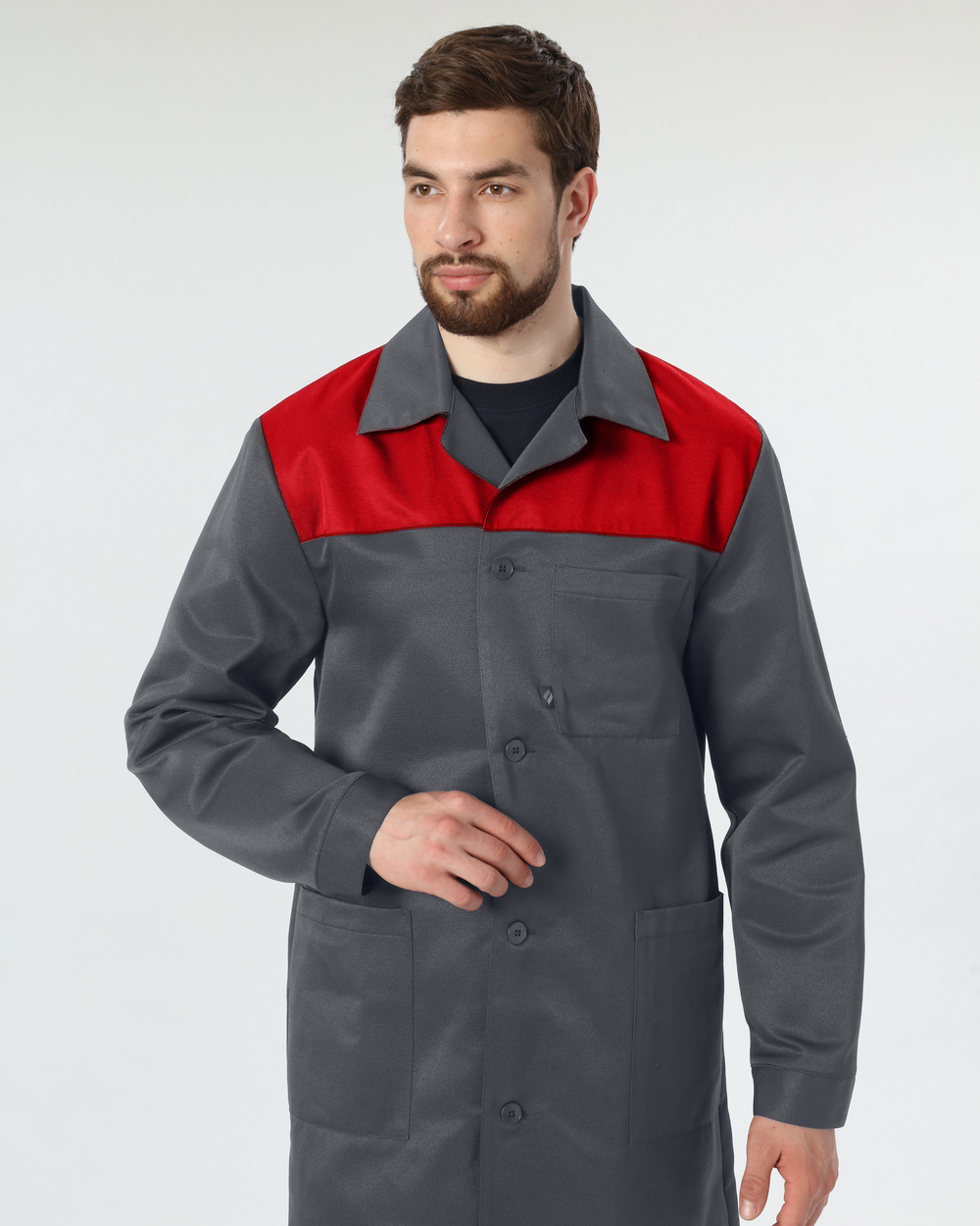 Халат Лигор (тк.Смесовая,210), т.серый/красный