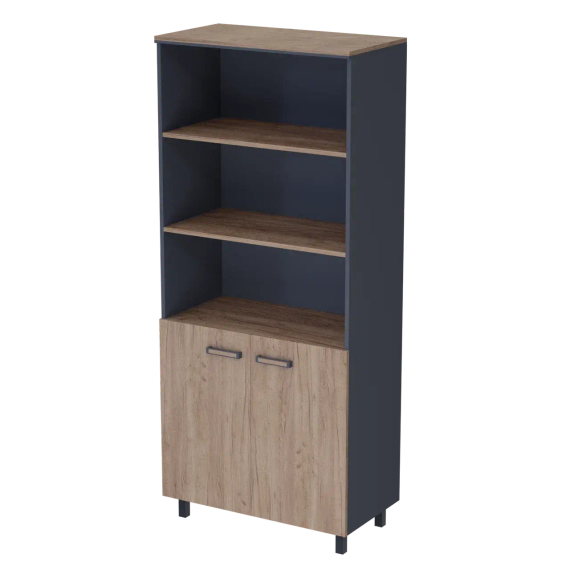 Шкаф для документов высокий полуоткрытый PREGO 850х450х2100 П.СВ+Т-1+ФН+ПО Дуб Крафт табачный/Антрацит