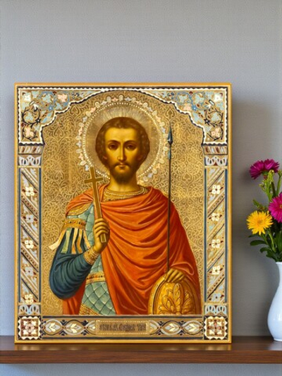 Феодор Тирон святой великомученик - покровитель воинов. Деревянная икона на левкасе