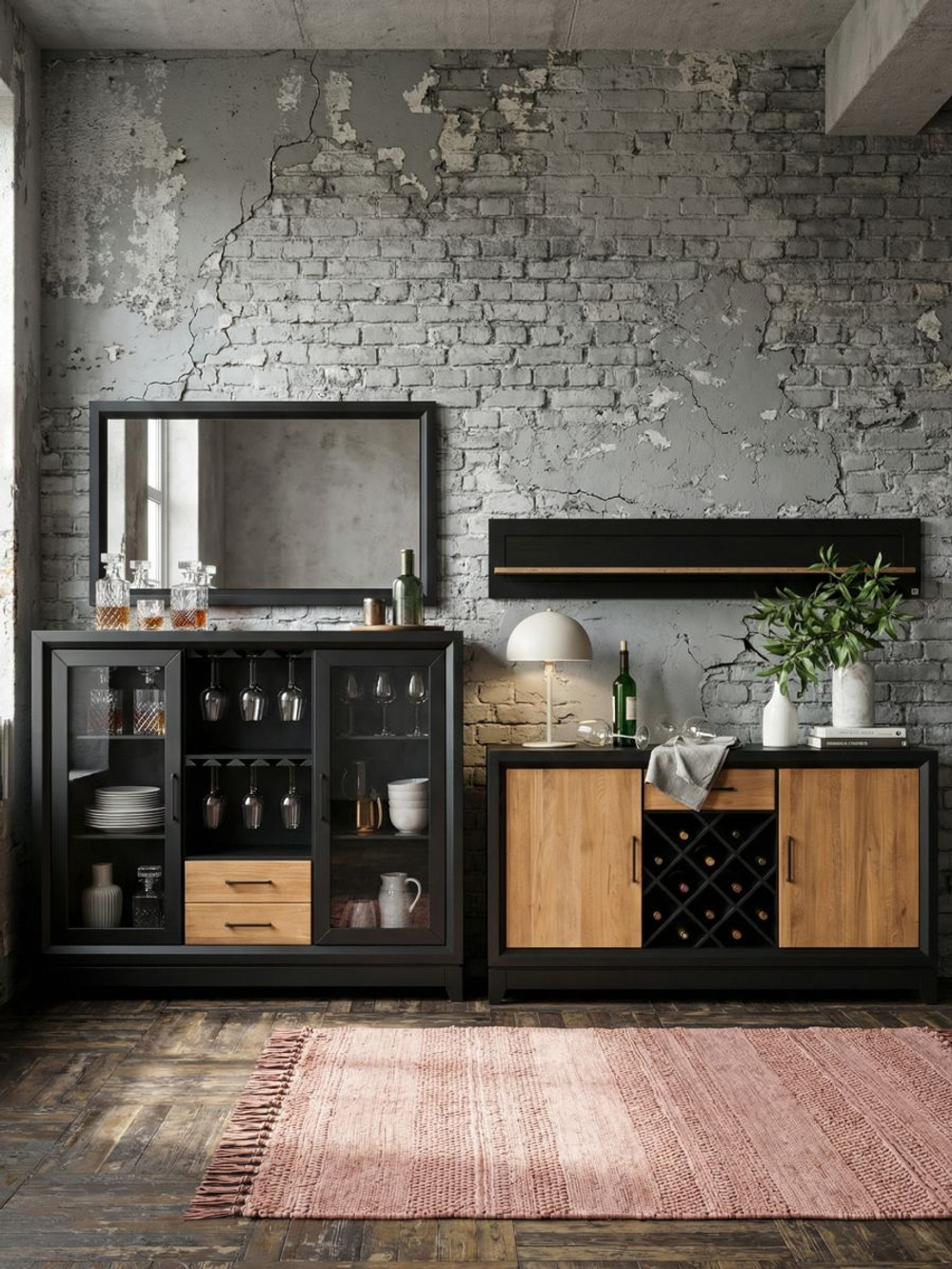 Полка настенная, 160х22х30, Йорк, из массива березы, черный, MAKOSA