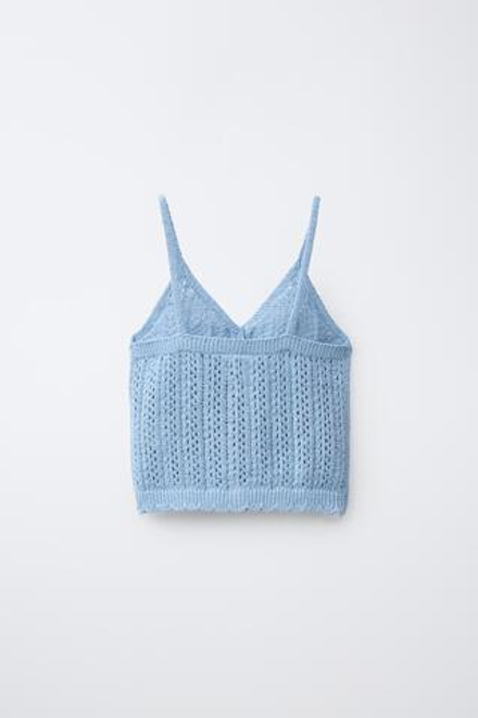 ZARA ТОП С ВЫШИВКОЙ РИШЕЛЬЕ, НЕБЕСНО-ГОЛУБОЙ
