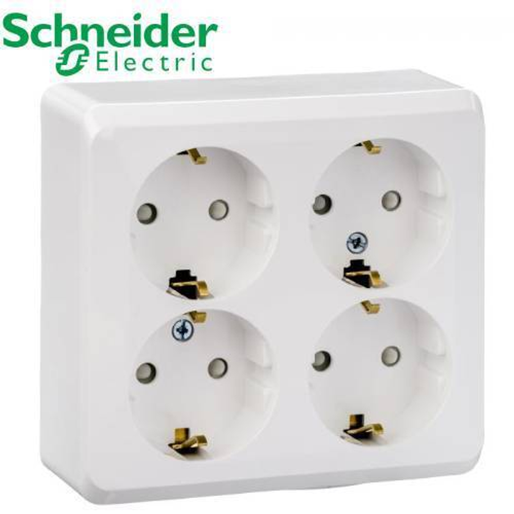 РА16-208В Розетка 4-ая с/з (белый) Этюд Schneider