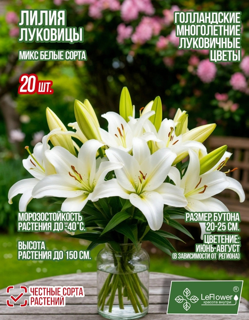 Лилия Луковица, Микс белых сортов, 20шт