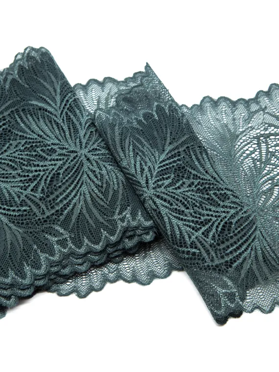 1079 Кружево эластичное 19 см, Италия, мандала, бальзамический зеленый