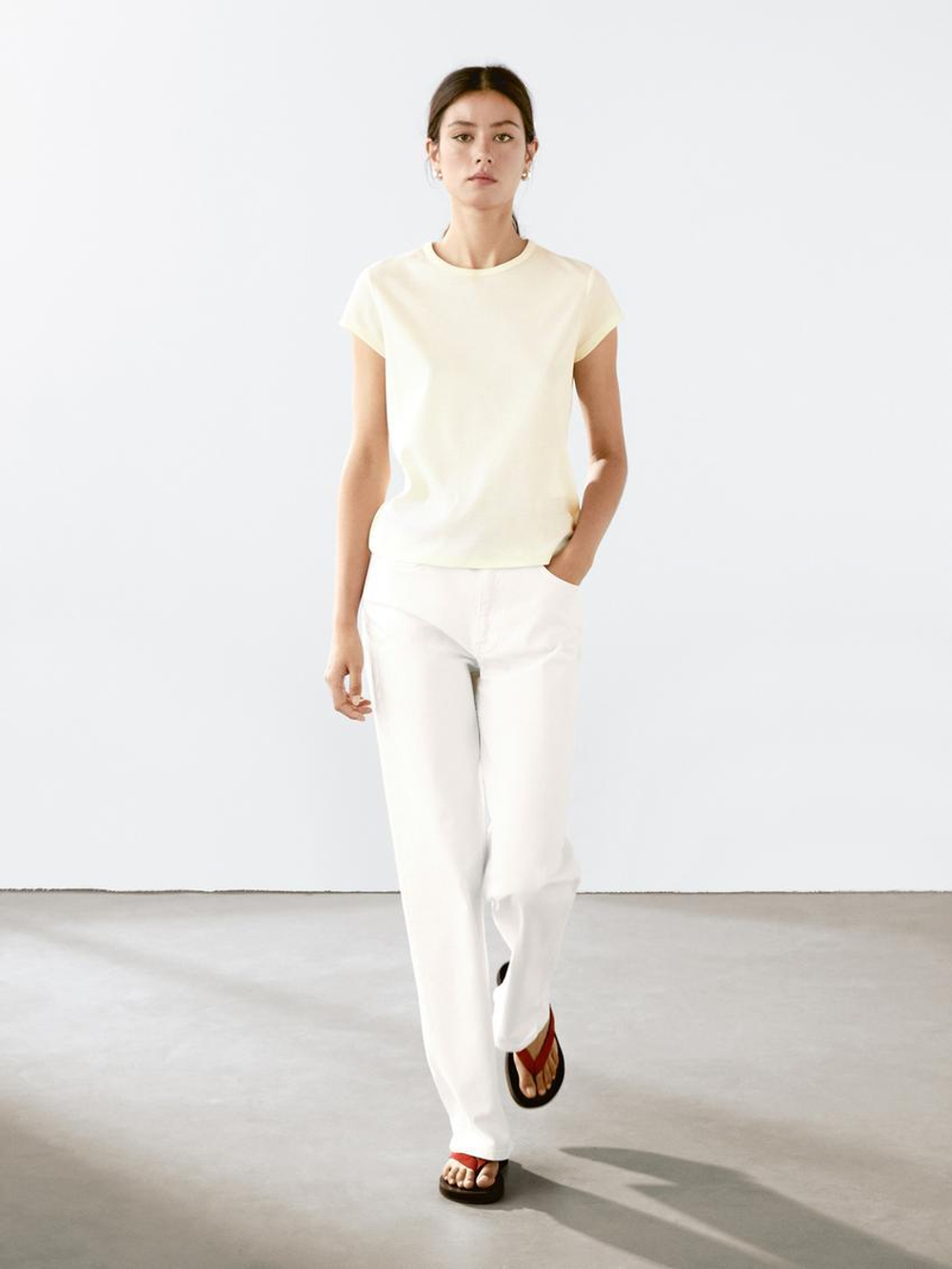 Massimo Dutti Хлопковая футболка, светло-желтый