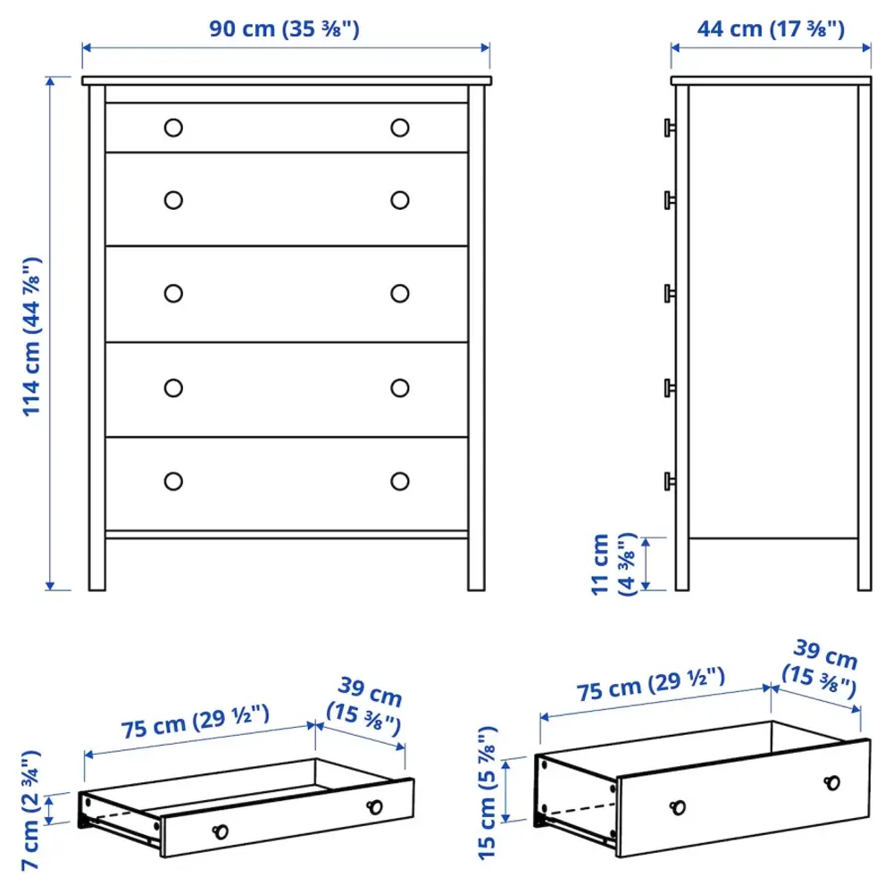 Комод с 5 ящиками - IKEA KOPPANG/КОППАНГ ИКЕА, 44х90х114 см, черный