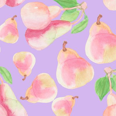 Акварельные груши на нежном фиолетовом фоне