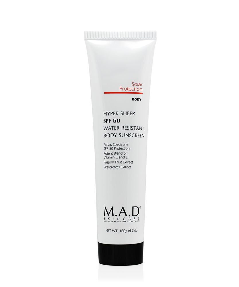 M.A.D. HYPER SHEER SPF 50 WATER RESISTANT BODY SUNSCREEN