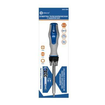 Отверточная с набором бит 8 предметов КОБАЛЬТ Ultra Grip телескопическая 646-690