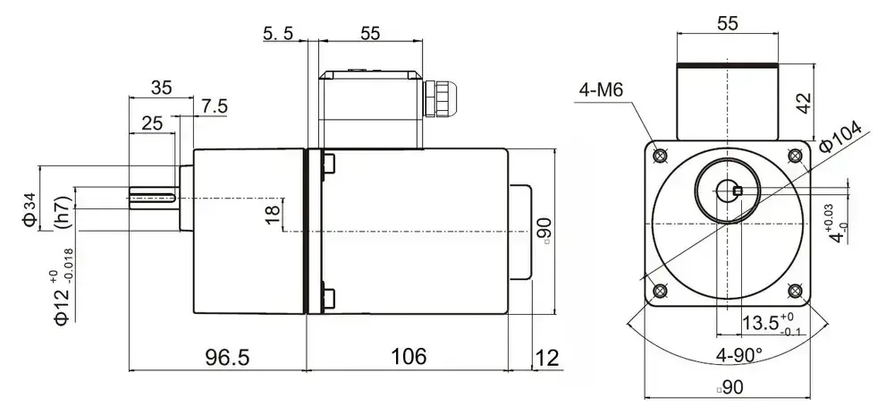 Регулируемый однофазный электродвигатель с редуктором 40 Вт 52 об/мин 220 В 90YT40WGV22H/90GF25H12-ORANGE