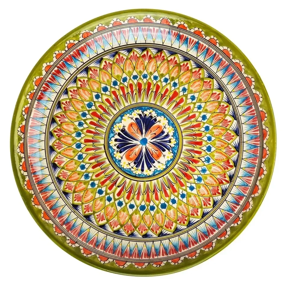 Ляган Риштанская Керамика 38 см. плоский, цвет салатовый