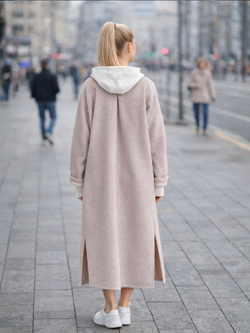 Кафтан -пальто с поясом без подкладки /топленое молоко