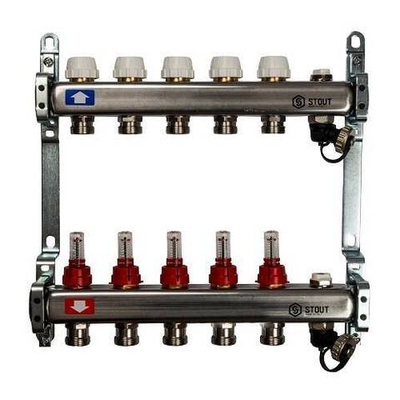 Коллекторная группа для теплого пола STOUT SMS0927 - 1" на 5 контуров 3/4"EK (нерж.сталь)