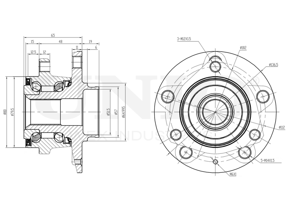 Ступица передняя (с ABS) UNIO HUB-20004