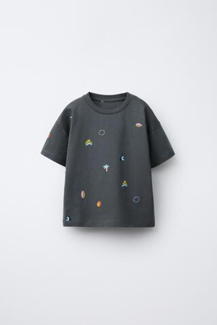 ZARA ФУТБОЛКА С ПРИНТОМ, АНТРАЦИТОВО-СЕРЫЙ