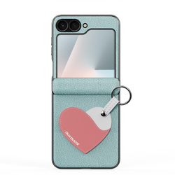 Чехол синего цвета (Love Edition - Cyan Blue) из искусственной кожи от Dux Ducis для Samsung Flip 7 FE (W25 Flip) и Flip 6, серия Luvy Series Case