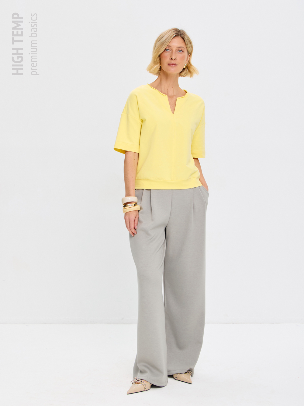 Плотная футболка из футера 2-нитки с V-вырезом HIGH TEMP