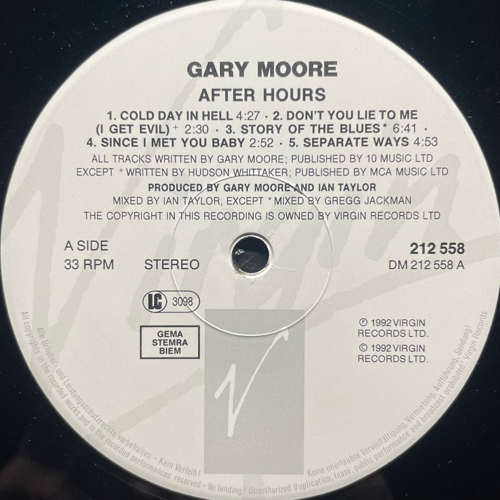Gary Moore - After Hours (Европа 1992г.)