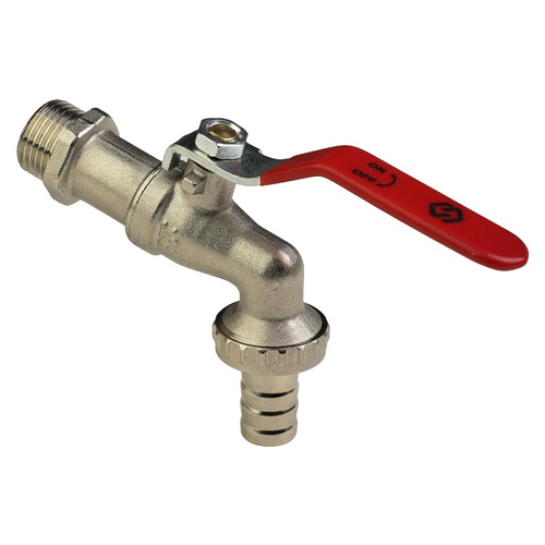 Кран латунный шаровой MVI (BV.633), DN 15, PN 16, водоразборный никелированный, штуцер-под шланг, рычаг