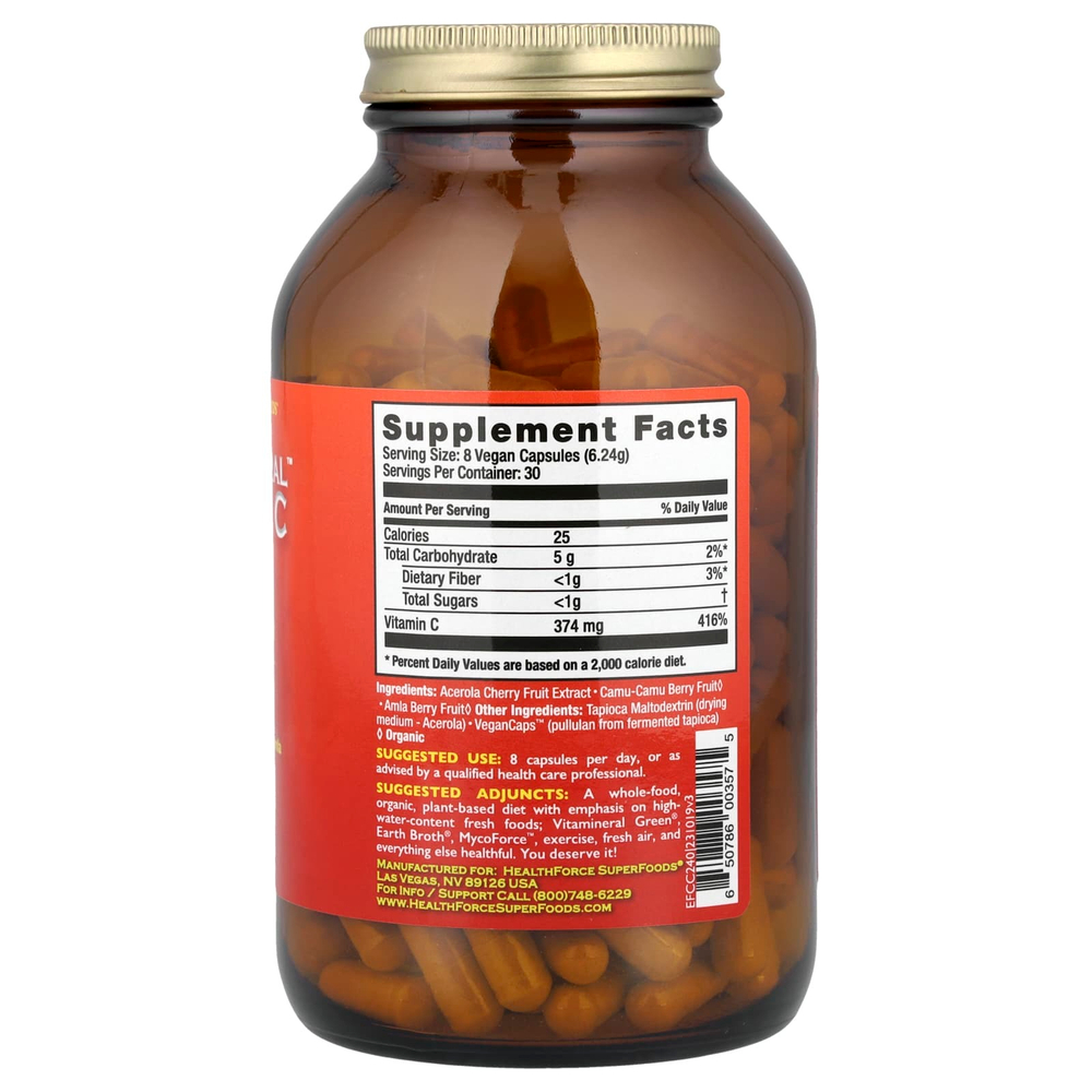 HealthForce Superfoods, Truly Natural™, витамин C, 240 веганских капсул