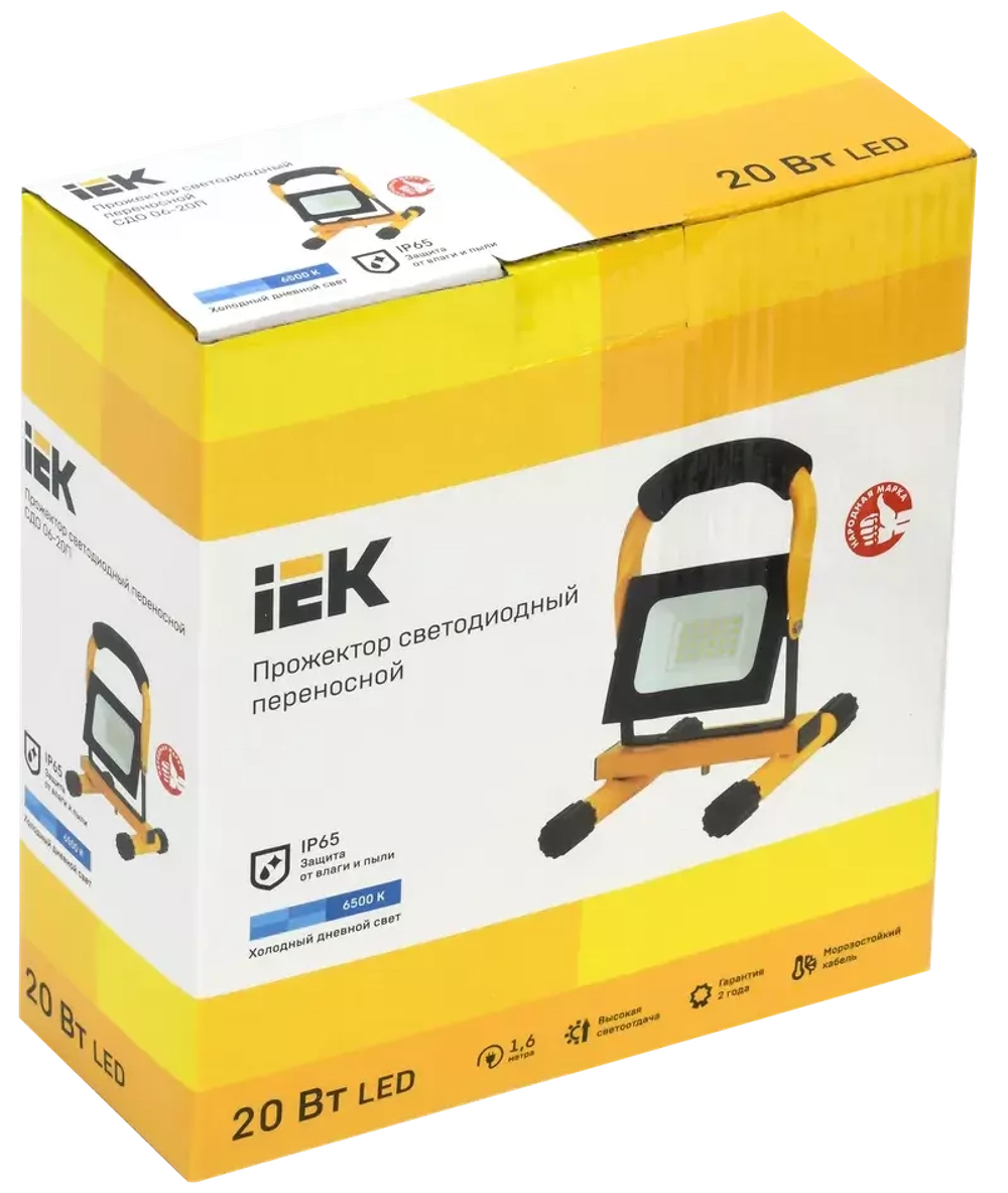 Прожектор СДО 06-20П переносной 6500К IP65 черный IEK LPDO603-020-65-K02