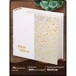 Фотоальбом BRAUBERG на 300 фото 10х15 см, под кожу, бумажные страницы, бокс, белый+золото, 391117