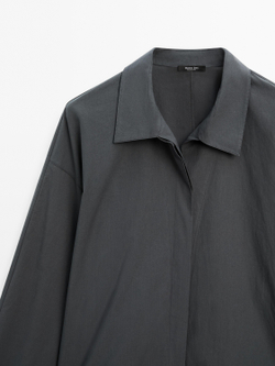 Massimo Dutti Рубашка свободного кроя из 100% хлопка, синевато-серый