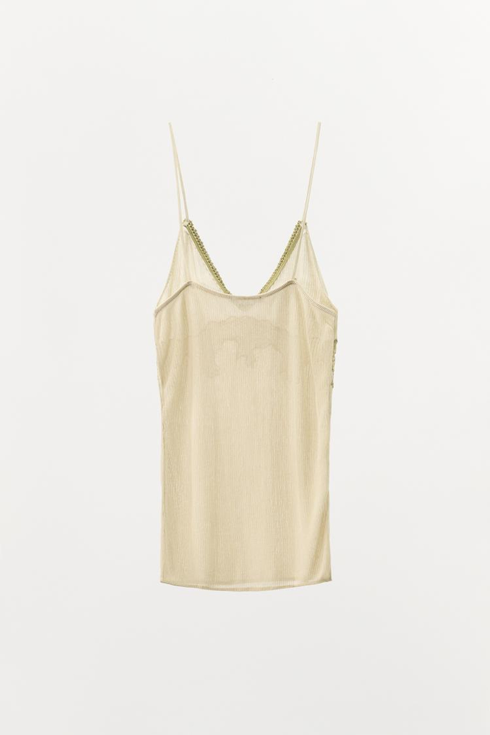 ZARA ТРИКОТАЖНЫЙ ТОП С КРУЖЕВОМ, ЗОЛОТИСТЫЙ