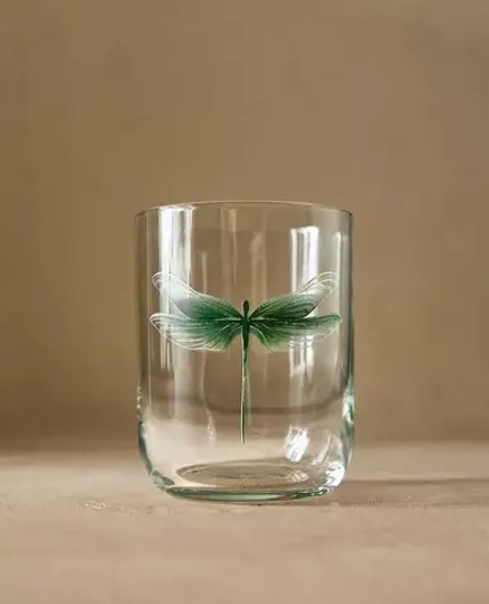 ZARA HOME СТАКАН С УЗОРОМ "СТРЕКОЗА", ЗЕЛЕНЫЙ