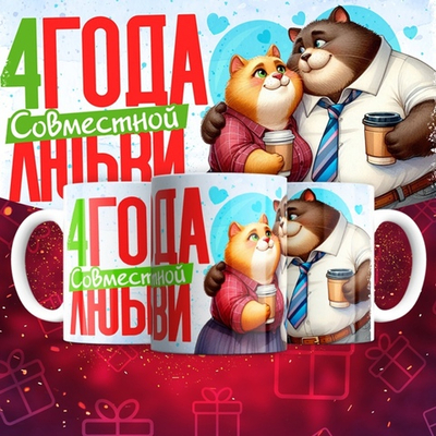 Кружка 1 совместный год любви, котики / 4